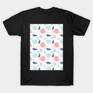 Blue coral grey floral T-Shirt